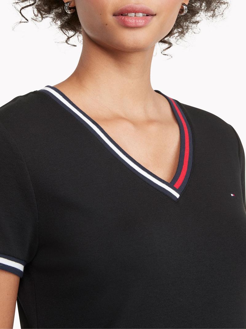 Női Tommy Hilfiger Essential V-Neck Dresses Fekete | HU 81PJJ